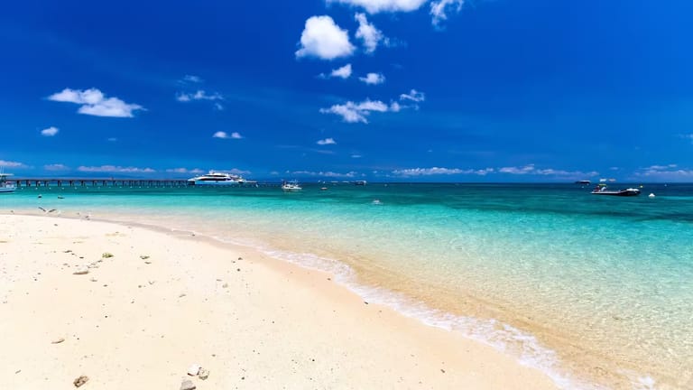 View of the jetty from the beach on Green Island.